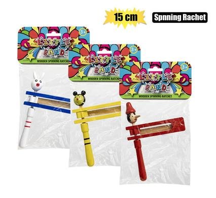 Musical wood spinning ratchet toy 15x7cm